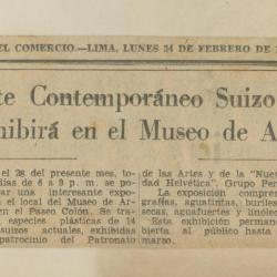 "Arte contemporáneo Suizo se exhibirá en el Museo de Arte"
