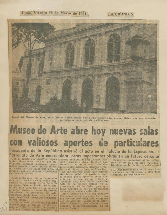 "Museo de Arte abre hoy nuevas salas con valiosos aportes de particulares"