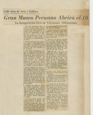 "Gran museo peruano abrirá el 10"