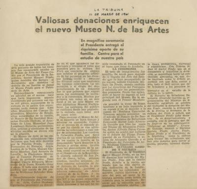 "Valiosas donaciones enriquecen el nuevo Museo N. de las Artes"
