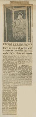 "Hoy se abre al público el Museo de Arte donde serán exhibidas siete mil obras"