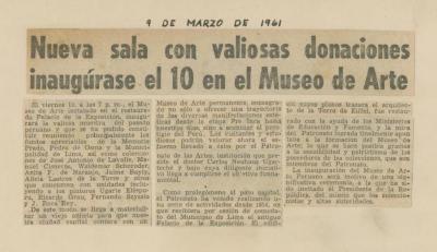 "Nueva sala con valiosas donaciones inaugurase el 10 en el Museo de Arte"