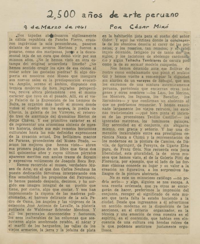 "2,500 años de arte peruano"