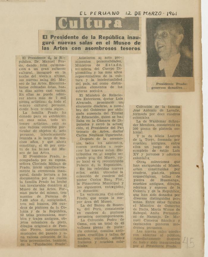 "Cultura. Presidente de la República inauguró nuevas salas en el Museo de las Artes con asombrosos tesoros"