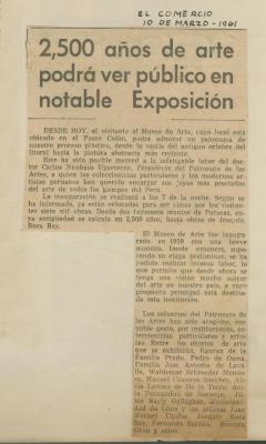 "2,500 años de arte podrá ver público en notable exposición"
