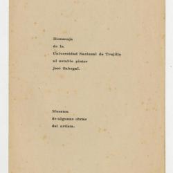 "Homenaje de la Universidad Nacional de Trujillo al notable pintor José Sabogal. Muestra de algunas obras del artista"