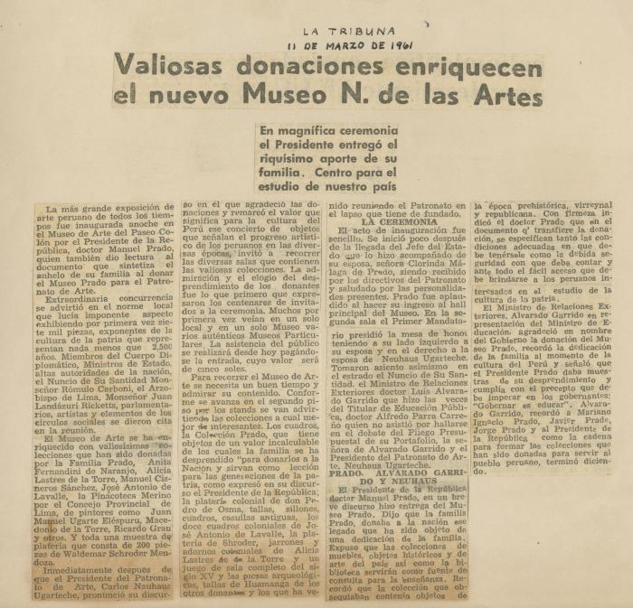 "Valiosas donaciones enriquecen el nuevo Museo N. de las Artes"