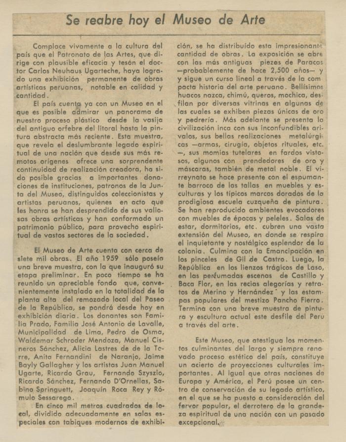 "Se reabre hoy el Museo de Arte"