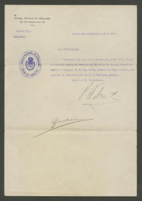 Carta del Consejo Nacional de Educación de Argentina a José Sabogal 