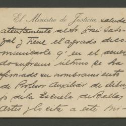 Nota del Ministerio de Justicia del Perú a José Sabogal