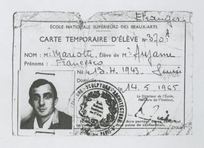 Carné temporal de alumno de la École Nationale Supérieure des Beaux-Arts