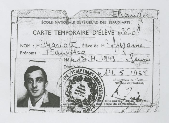 Carné temporal de alumno de la École Nationale Supérieure des Beaux-Arts