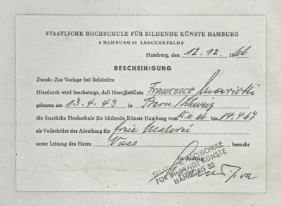 Certificado de estudios de la Staatliche Hochschule für Bildende Künste Hamburg