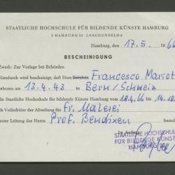 Certificado de estudios de la Staatliche Hochschule für Bildende Künste Hamburg