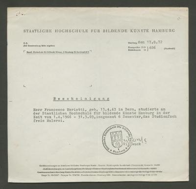 "Certificado de estudios de la Staatliche Hochschule für Bildende Künste Hamburg
(con versión oficial traducida al español)"