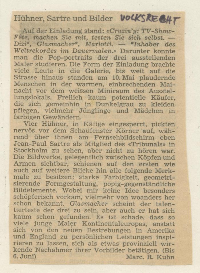 "Huhner, Sartre und Bilder"