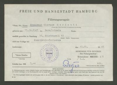 Certificado de antecedentes (Führungszeugnis) de la Freie und Hansestadt Hamburg
