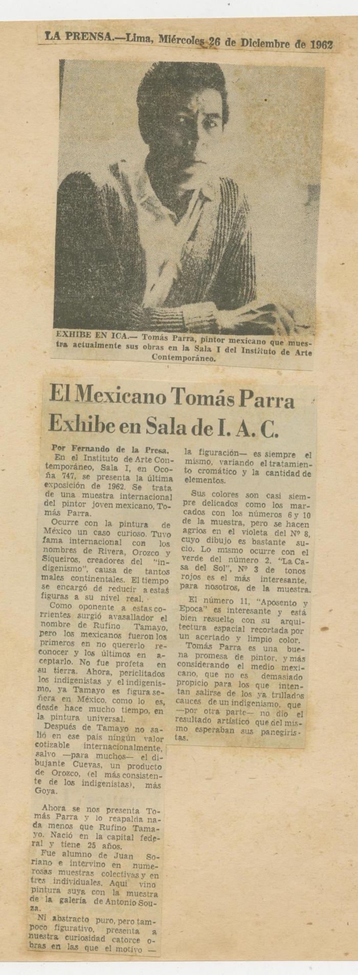 "El mexicano Tomás Parra exhibe en sala de IAC"