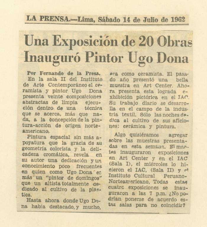 "Una exposición de 20 obras inauguró pintor Ugo Dona"