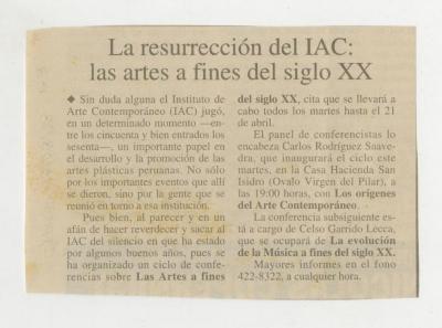 "La resureción del IAC: las artes a fines del siglo XX"
