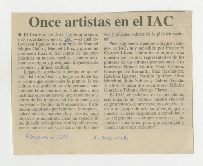 "Once artistas en el IAC"