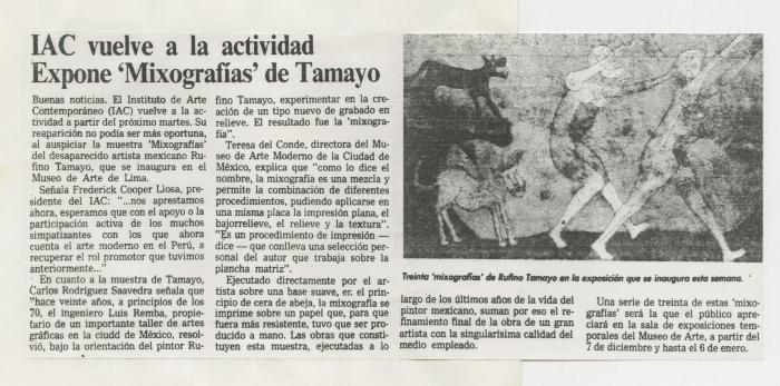 "IAC vuelve a la actividad Expone "Mixografías" de Tamayo"