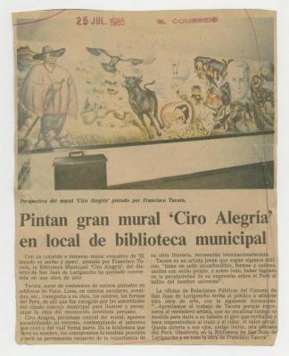 "Pintan gran mural "Ciro Alegría" en local de biblioteca municipal"