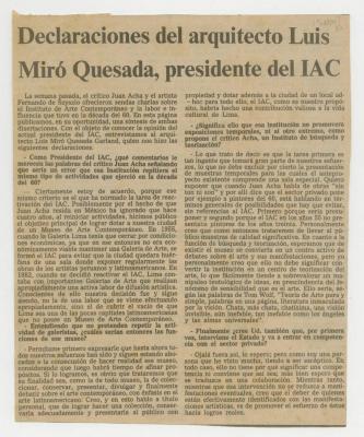 "Declaraciones del arquitecto Luis Miró Quesada, presidente del IAC"