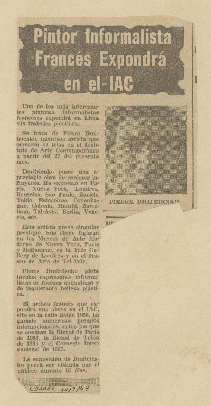 "Pintor informalista francés expondrá en el IAC"