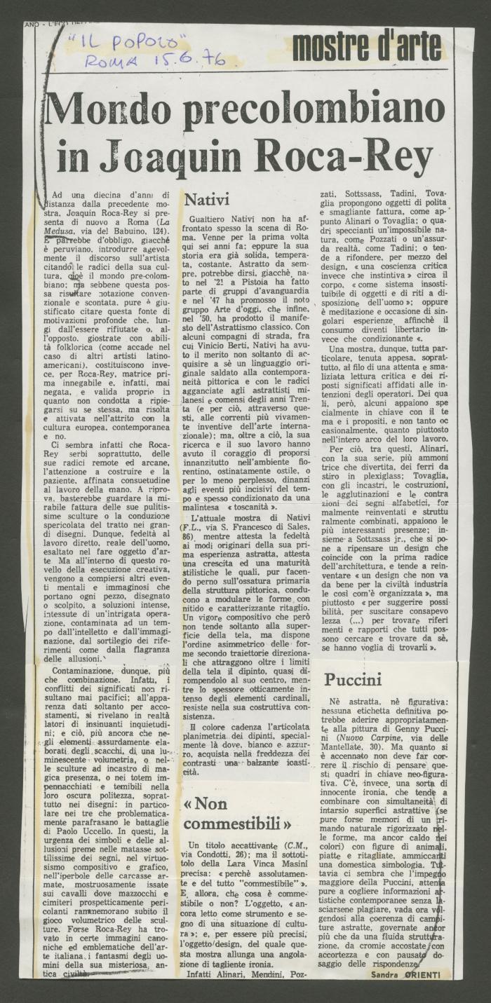 "Mondo precolombiano in Joaquin Roca-Rey"