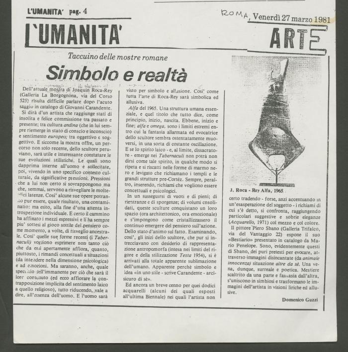 "Taccuino delle mostre romane: Simbolo e realtà"