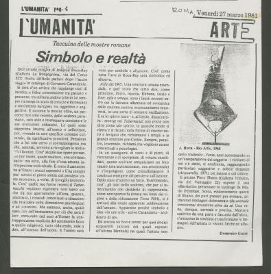 "Taccuino delle mostre romane: Simbolo e realtà"