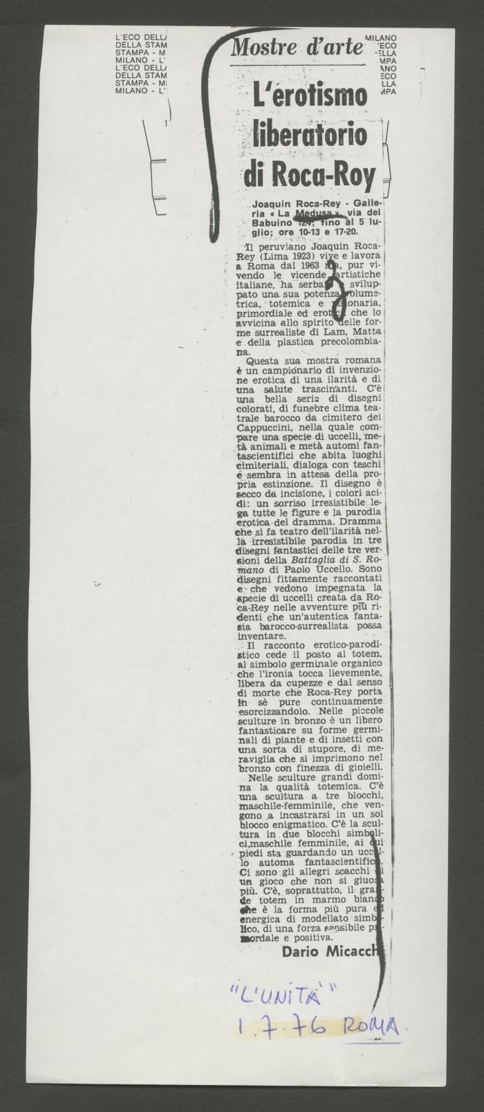 "L'erotismo liberatorio di Roca-Roy"