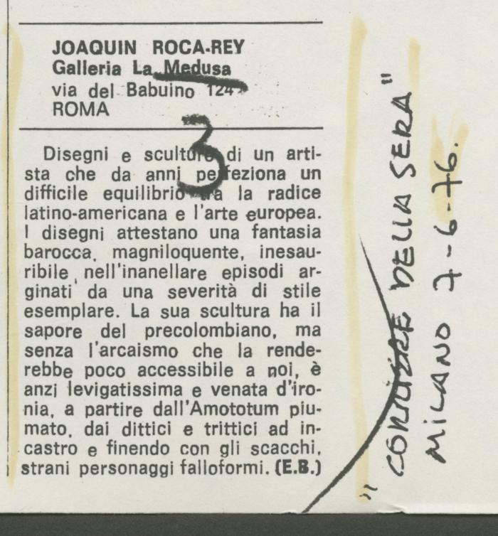 "Joaquín Roca-Rey: Galleria La Medusa"