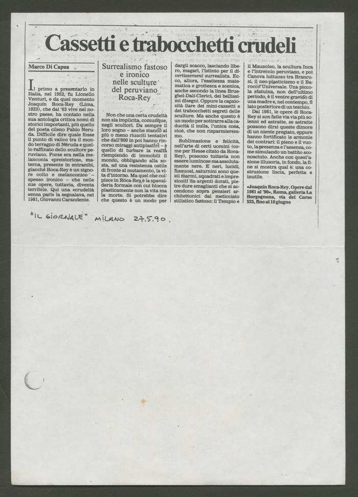 "Cassetti e trabocchetti crudeli"