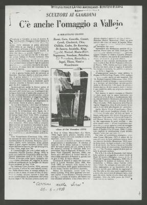 "Scultori ai Giardini: C'e anche l'omaggio a Vallejo"