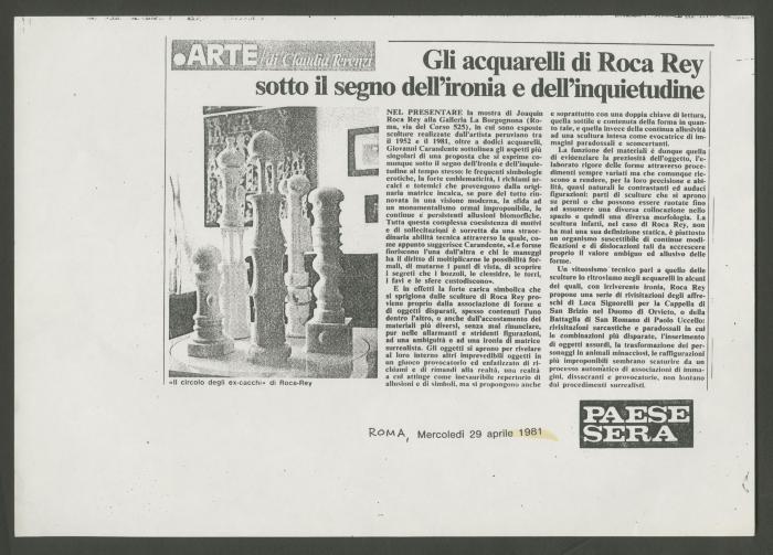 "Gli acquarelli di Roca Rey sotto il segno dell'oronia e dell'inquietudine"