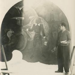 José Sabogal junto a mural