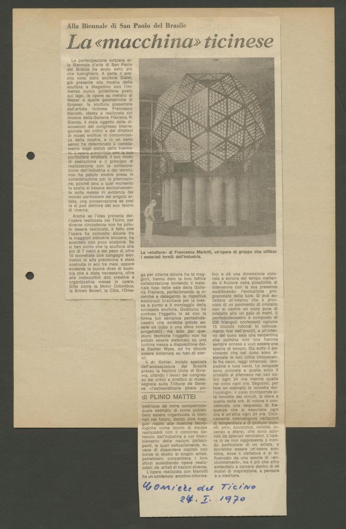 Alla Biennale di San Paolo del Brasile. La "macchina" ticinese