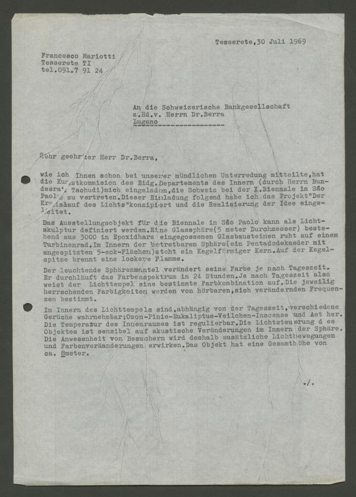 Carta de Francesco Mariotti al Dr. Berra