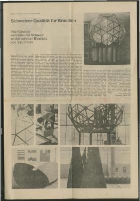 Schweizer Qualität für Brasilien. Vier Künstler vertreten die Schweiz an der zehnten Biennale von São Paulo