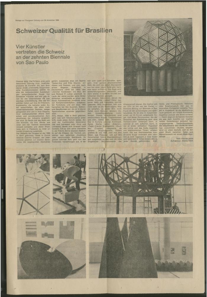 Schweizer Qualität für Brasilien. Vier Künstler vertreten die Schweiz an der zehnten Biennale von São Paulo