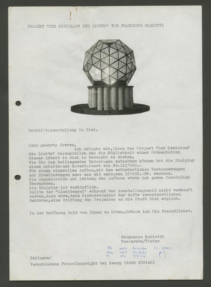 Projekt "Der Kreislauf des lichts" von Francesco Mariotti