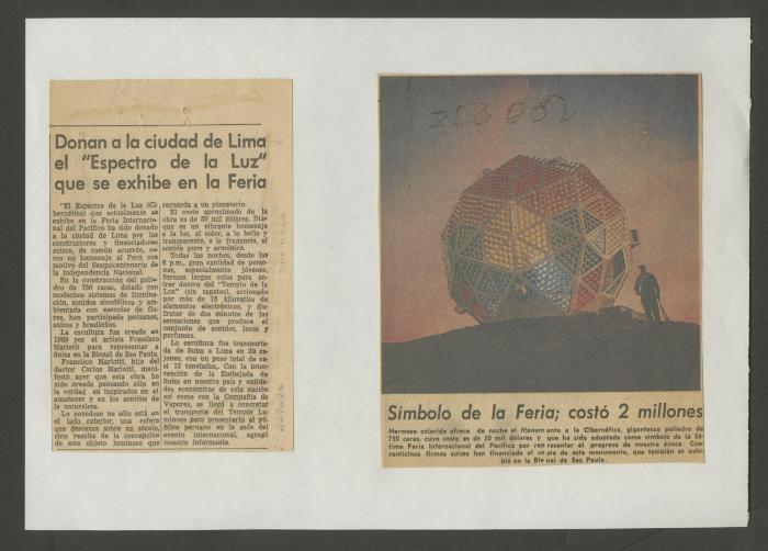 “Donan a la ciudad de Lima el ‘Espectro de la Luz’ que se exhibe en la Feria”.