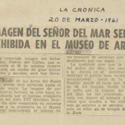 "Imagen del Señor del Mar será exhibida en el Museo de Arte"