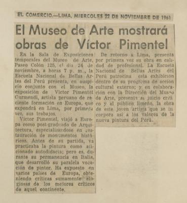 "El Museo de Arte mostrarà obras de Vìctor Pimentel"