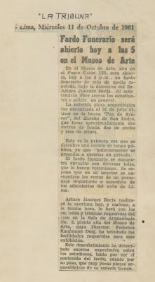 "Fardo funerario será abierto hoy a las 5 en el Museo de Arte"
