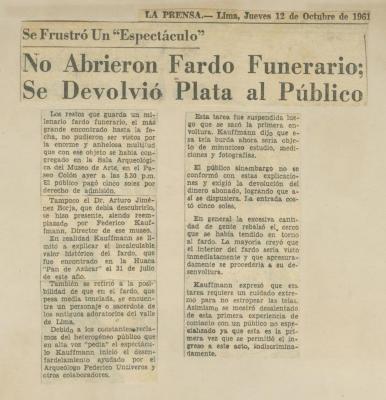 Se Frustró Un 'Espectáculo': No Abrieron Fardo Funerario; Se Devolvió Plata al Público"