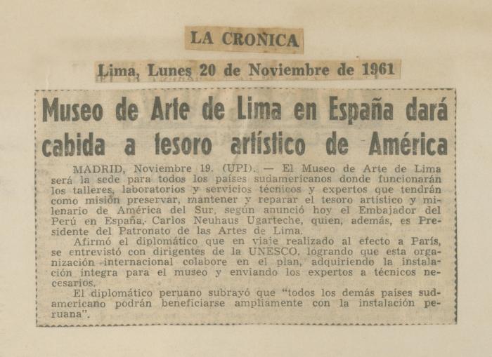"Museo de Arte de Lima en España darà cabida a tesoro artìstico de Amèrica"