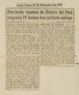 "Ofreciendo resumen de Historia del Perú programa TV Tempus tuvo brillante epílogo"